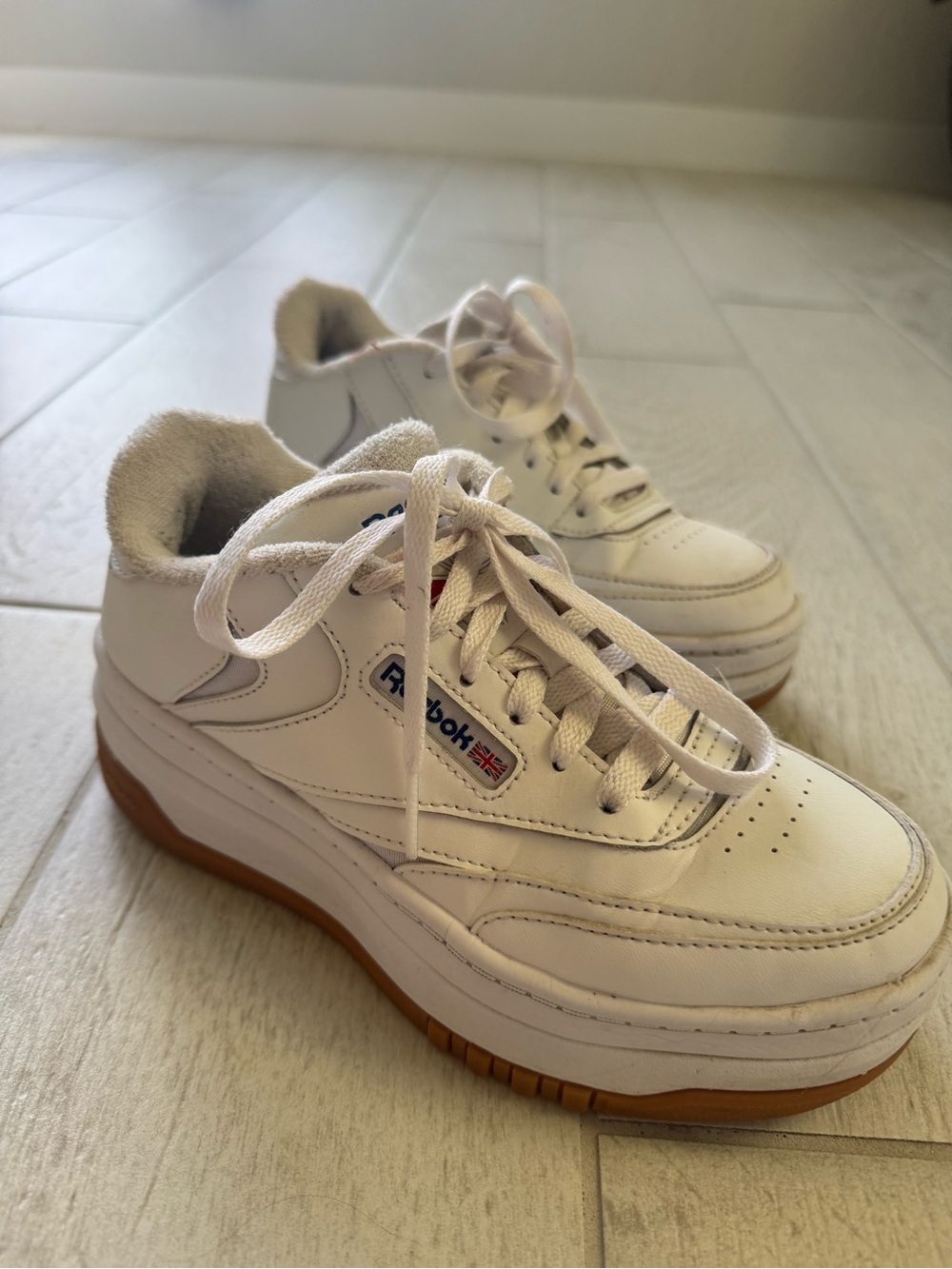 Reebok White Platform Sneakers with Gum-Color Sole